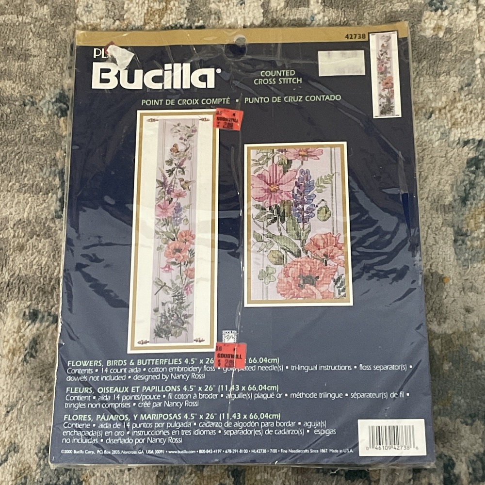 Bucilla Counted Cross Stitch Kit Flowers Birds Butterflies 42738 Wall Hanging